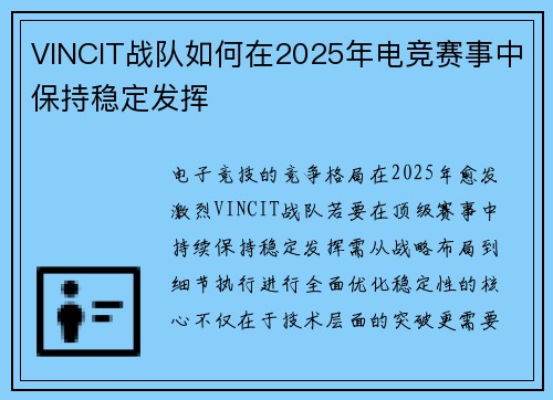 VINCIT战队如何在2025年电竞赛事中保持稳定发挥